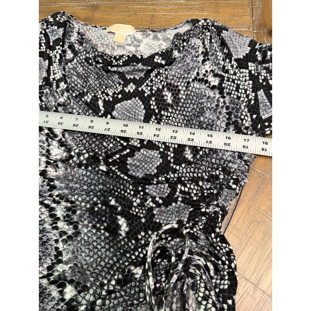 Michael Kors Snake Print Ruched Side Tunic Top Medium Gray Black 3/4 Sleeve - Picture 4 of 8